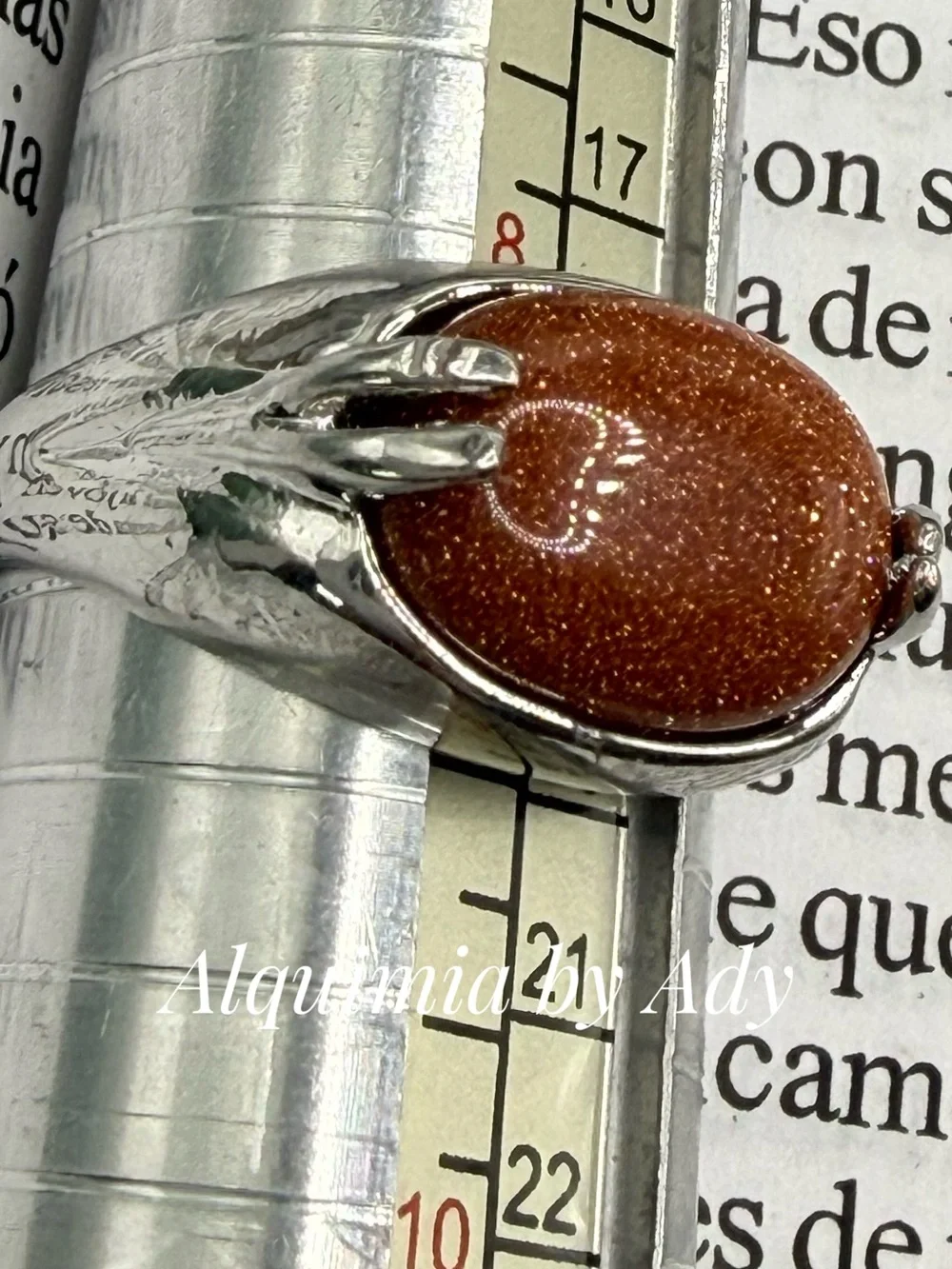 Sparkling Brown Goldstone Oval Ring in Silver-Tone Setting